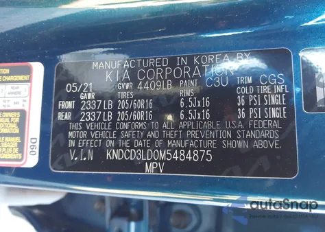 2021 Kia Niro Plug-In Hybrid Ex z USA, uszkodzony, nr VIN KNDCD3LD0M5484875